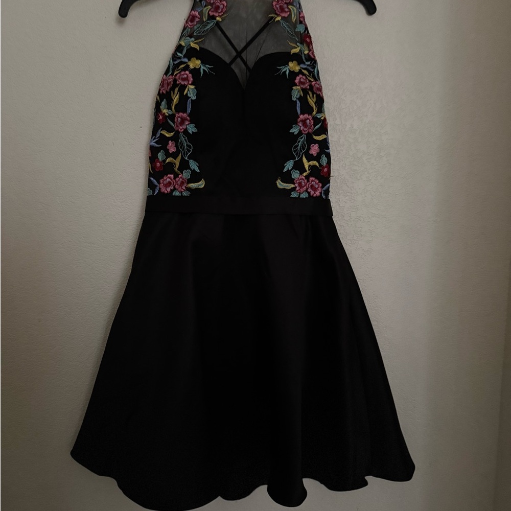 Floral Embroidered Black Dress